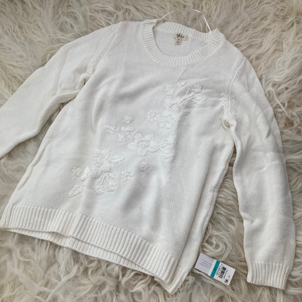 Style & Co. Plus Embroidered Three-Quarter Sweater - Picture 3 of 9